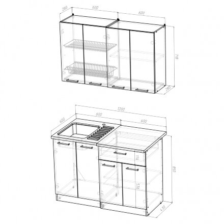Кухонный гарнитур Арина лайт, 120 см 